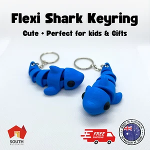 Cute Flexi Shark Keyring - 3D Printed, Cute, Flexible, Mini Gifts, Party fillers - Picture 1 of 5