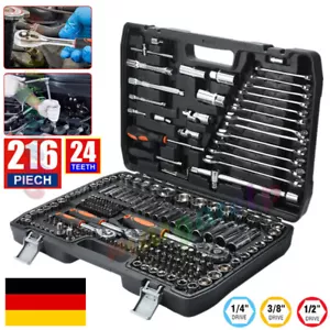 Profi Steckschlüsselsatz 216 tlg Ratschenkasten Werkzeug Auto Kfz 1/4" 3/8" 1/2" - Bild 1 von 19