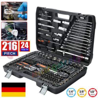 Profi Steckschlüsselsatz 216 tlg Ratschenkasten Werkzeug Auto·KFZ 1/4" 3/8" 1/2" - Bild 1 von 4