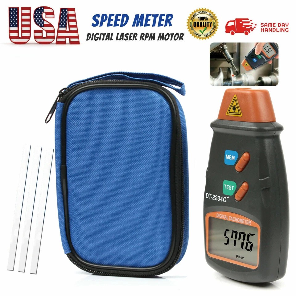 BATERY CONNECTION Digital Tachometer Non Contact Laser Photo RPM Tach Meter Motor Speed Gauge New