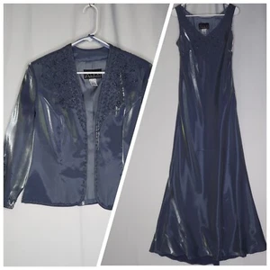 Alex Evenings Maxi Dress Jacket Set 12 Sleeveless Metallic Beaded Fairy Hoco - Picture 1 of 17