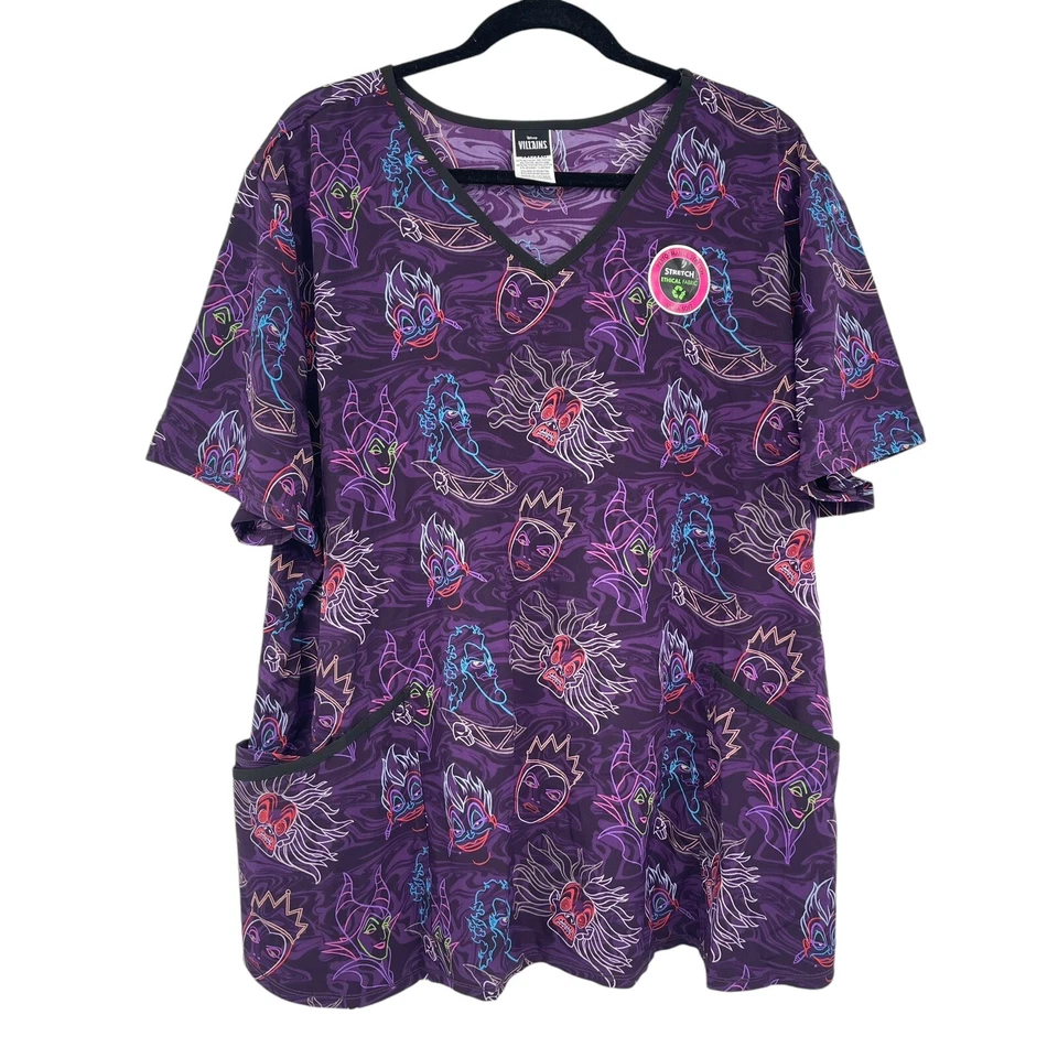 Disney Villains Womens Size Medium Scrub Top Purple Performance Stretch