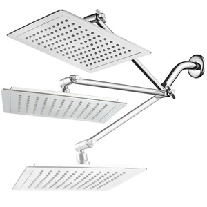 Cabezal de ducha de lluvia cuadrado cromado AquaSpa de 9"" con brazo de extensión ajustable de 11 pulgadas - Imagen 1 de 7