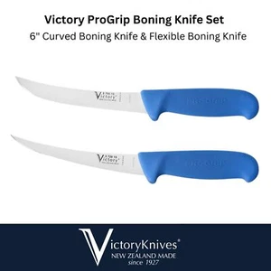 Victory 2PCS Pro Grip 6" Curved Butchers Boning Knife & Flexible Boning Knife - Picture 1 of 3