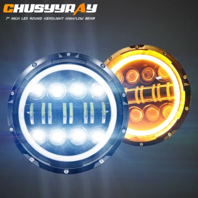 Pair 7" inch Round Led Headlights Hi/Low Beam for Jeep CJ3 1960-1964 1965 1966 - Image 1 of 4