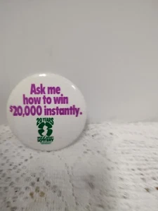 Vintage Button Pinback Button Pin New Jersey NJ State Lottery 20 Years - Picture 1 of 6