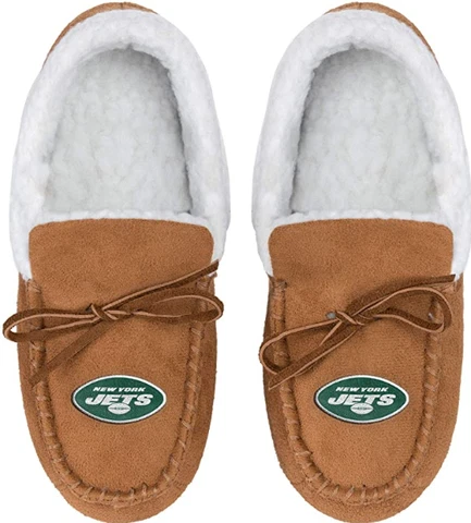 NEW YORK JETS WOMEN'S SLIPPERS XL 11 TAN MOCCASIN FAUX FUR LINED CLASSIC NEW NWT Cover