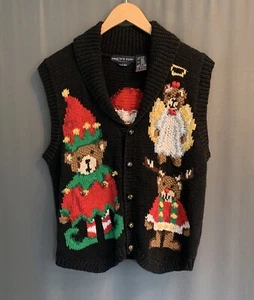 Adlerauge Handstrick Weste Weihnachten Vintage klein Santa Elfe Bär strukturiert Oma - Bild 1 von 21