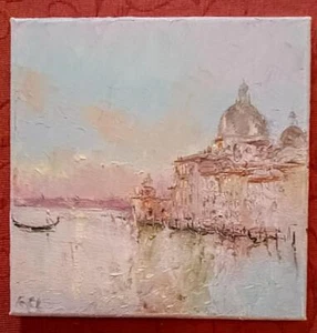 Impressionist Oil Painting Canvas by ROBERT E LEACH Grand Canal Venice B 8" X 8" - Picture 1 of 2