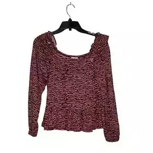 Ann Taylor LOFT Blouse Size Medium Tiger Print Ruffle Bottom Womens Rayon - Picture 1 of 6