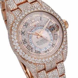 Rolex Sky Dweller 326935 42mm Rose Gold Fully Iced Out Pave Diamond Dial - Picture 1 of 8