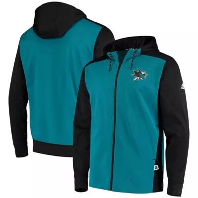 Adidas San Jose Sharks Full Zip Hoodie Soft Shell Rink Jacket Fleece Lined Small - Image 1 of 4