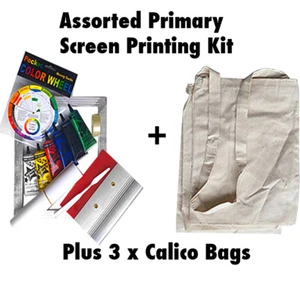 Primary Screen Printing Kit Fabric Screen Print Kit + 3 Calico Bags Permaset Cmp - Picture 1 of 4