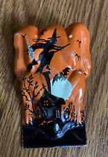 Vintage T. Cohn Halloween Toy Clicker Witch on Broomstick Bat Moon House As Is