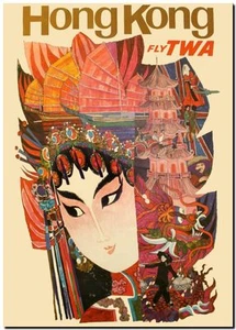 Cool Retro Travel Poster *FRAMED* CANVAS ART Hong Kong TWA 18x12" - Picture 1 of 1