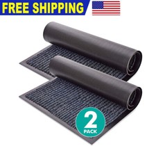 2 Pack Striped Door Floor Mat Indoor Outdoor Rug Entryway with Rubber Backing