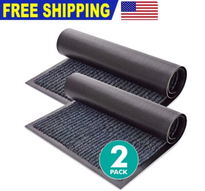 2 Pack Striped Door Floor Mat Indoor Outdoor Rug Entryway with Rubber Backing - Image 1 of 4