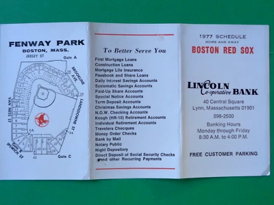 1977 Boston Red Sox Baseball Schedule, Lincoln Bank - Image 1 of 2