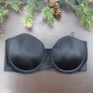 Lilyette Bra 36D Black Lace Strapless Underwire Padded Adjustable Clasp - Picture 1 of 9