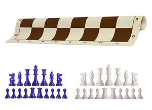 Royal & White Chess Pieces 20" Brown Vinyl Board - Single Weight Chess Set - Picture 1 of 4