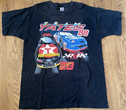 VTG 90s Team Yates Ernie Irvan Dale Jarrett AOP Shirt Size XL Cover