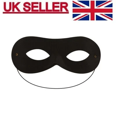 BLACK DOMINO EYE MASK ROBBER BANDIT SUPERHERO EYE MASK FOR FANCY DRESS  - Image 1 of 2