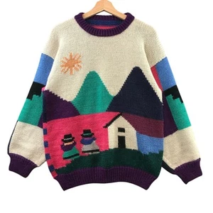 Vintage Peruvian sweater mohair alpaca wool multicolor folk sweater M - Picture 1 of 7