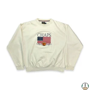 Vintage Chaps Ralph Lauren Sweatshirt Mens Large White USA Flag 90s Pullover - Picture 1 of 8