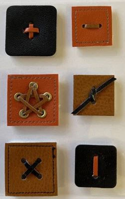 КОРИЧНЕВЫЕ/ЧЕРНЫЕ наклейки из искусственной кожи на шнуровке размерные КНОПКИ (6 шт.) Jolee's•Star•Ties• - Изображение 1 из 4