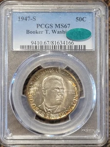 1947-S Booker T Washington Commemorative Half Dollar PCGS MS67 CAC - Picture 1 of 2
