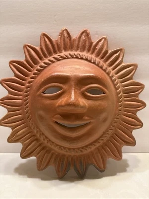"Arte de pared colgante cerámica 3D cara sol 13"" terracota vintage interior/exterior" Foto 1 de 4