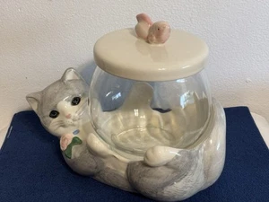 Treasure Craft Kitty Cat with Glass Fishbowl Cookie Jar with Lid VINTAGE - Picture 1 of 24