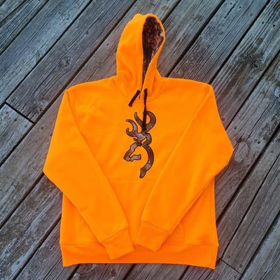 Browning blaze orange double logo Sz M Men's Hoodie Hunting - Image 1 of 4