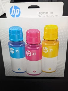 HP 31 3er Pack Tintenflaschen - Cyan/Magenta/Gelb Ablaufdatum: 05-2026 - Bild 1 von 7