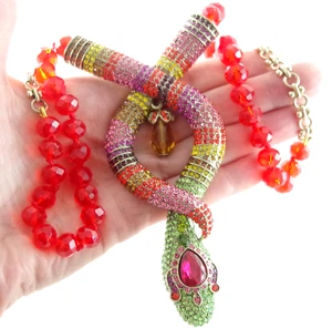 HUGE 5" NWOT DESIGNER STYLE HAND KNOTTED CRYSTAL RHINESTONE COBRA SNAKE NECKLACE - Picture 1 of 21