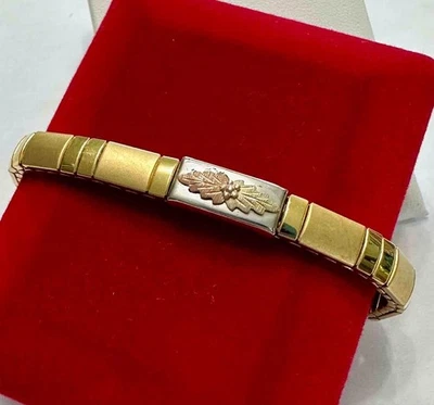 Pulsera Expansión Tono Dorado Black Hills Deco. con hojas de oro verde y rosa de 10k Foto 1 de 4