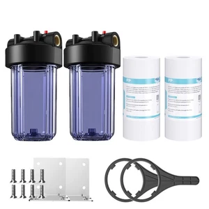 Paquete de 2 carcasas de filtro de agua transparentes para toda la casa de 10 pulgadas sistema de sedimentos de 10" x 4,5" - Imagen 1 de 15