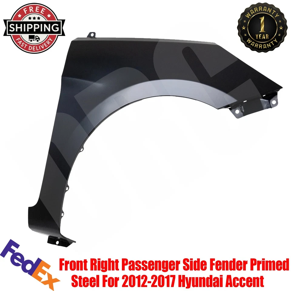 New Front Right  Passenger Side Fender Primed Steel For 2012-2017 Hyundai Accent - Imagem 1 de 4