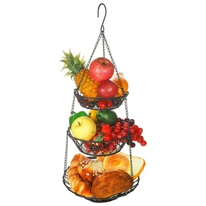 3 Tier Hanging Basket with Sturdy Metal Chain Hanging Hooks Fruit and Vegetab... - Picture 1 of 6