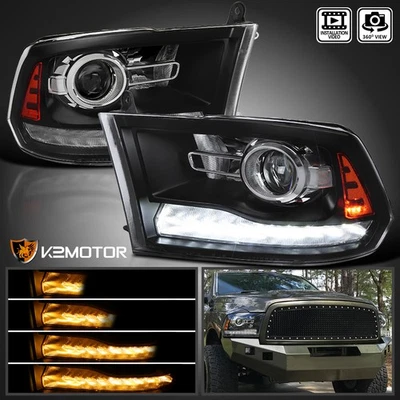 Black Fits 2009-2024 Dodge Ram 1500 2500 Projector Headlights Sequential LED Bar Foto 1 de 4