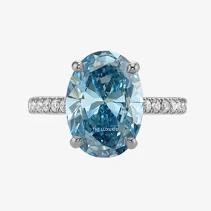 Elegante anillo azul intenso de diamantes talla ovalada de 2,50 quilates IGI cultivado en laboratorio platino 950  - Imagen 1 de 9
