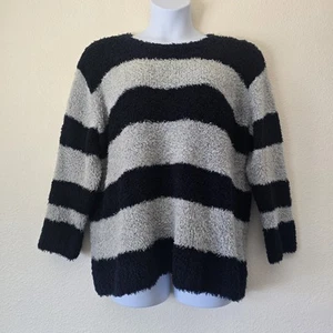 Talbots Wool Blend Fuzzy Sweater Women's Plus Sz 1X Navy Striped Comfy Soft Fall - Picture 1 of 5