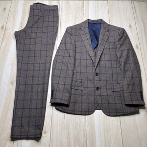 J.Crew Ludlow Thick Windowpane Wool Blend Suit Mens Size 34S Slim 32Wx30L Brown - Picture 1 of 24