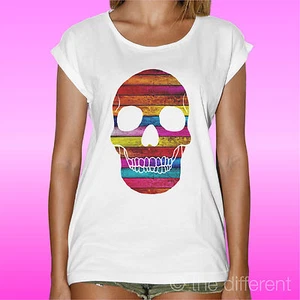 T-SHIRT DONNA " TESCHIO LEGNO COLORATO SKULL WOOD " IDEA REGALO  - Picture 1 of 1