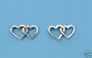 Double Hearts Stud Earrings Sterling Silver 925 Small Plain Jewelry Gift - Picture 1 of 2