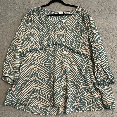 Blusa New Directions para mujer talla XL melocotón verde azulado estampado animal manga globo nueva con etiquetas Foto 1 de 4