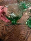 RARE 4 Vintage Depression Glass Emerald Green Fish Scale Pedestal Desert Bowls