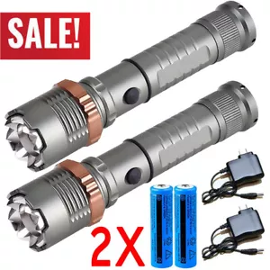 2pcs Super Bright 22000000LM LED Flashlight High Powered Torch Rechargeable Lamp - Picture 1 of 19