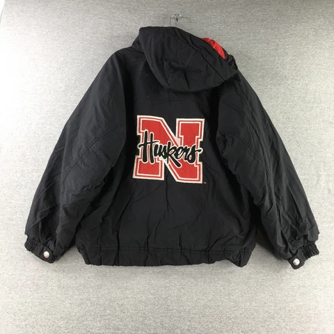 Vintage Nebraska Huskers Jacket Mens Large Mirage Winbreaker Hoodie 90s Black * Cover