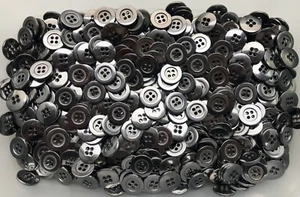 Buttons 15mm 18mm Gunmetal Dark Silver Polished Metal 4 Hole Button (L80A L80) - Picture 1 of 24